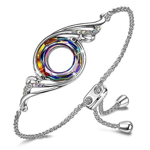 Kate Lynn Rise From the Ashes Phoenix Bracelet Made with Crystals from Austria, Adjustable Slider Bracelet for Women, Packaged with Jewelry Box, Birthday Gift for Women, Symbol of Luck and Renewal - color: Volcano - Sterling Silver
