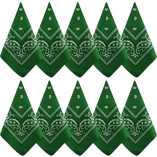 NACHLYNN 10/20pcs Paisley Bandanas Assorted Bandanas Cowboy Polyester Headbands Square Scarf Headwear - color: Green