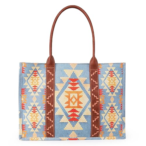 Wrangler Tote Bag for Women Western Purse and Aztec Satchel Handbag - color: Angel Blue