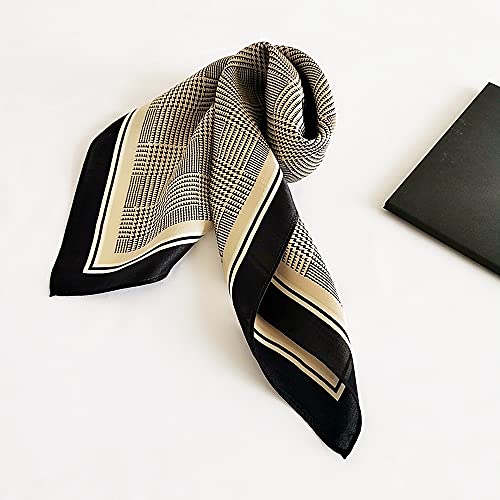 FONYVE 100% Mulberry Silk Scarfs for Women-Lightweight Square Satin Head Scarf-Small Silk Hair Scarf for Sleeping 21"x21" - color: 05 Houndstooth