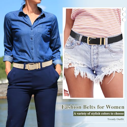 3 Pack Women's Belts for Jeans Pants Dresses Fashion Ladies Leather Waist Belt with Buckle Leather Belts - color: Black+beige+brown(gold), size: Fit Waist Size 31-36in