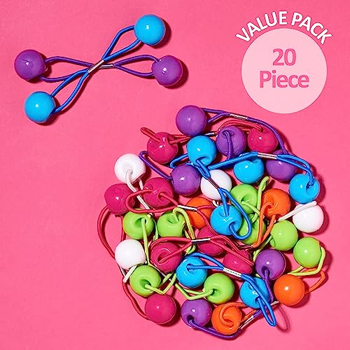 20pc Ponytailers Ponytail Balls Hair Elastics Collection, 18mm -Value | Round Opaque Multicolored Twin Hair Beads Bauble Hair Ties Ponytail Holders, Toddler Kids Bobble Hair Tie. - color: 18m Round