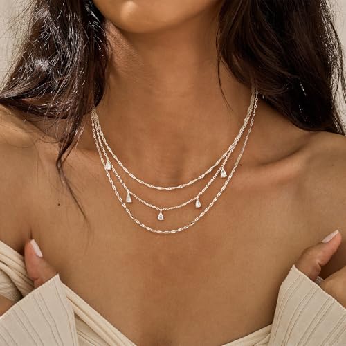 Layered Necklaces For Women,Dainty Gold Plated Necklace Stack Prom Layering Necklaces For Women Trendy Chain Cross Choker Necklace Set Fashion Accessories - color: 3set-1-sl