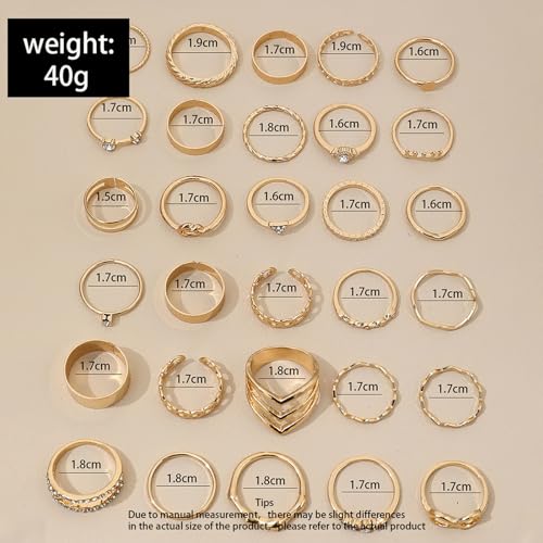 Gold Rings for Women Non Tarnish Stackable Rhinestone Moon Star Rings Dainty Stacking Pearl Butterfly Midi Pinky Thumb Joint Finger Knuckle Ring Set Gold Non Tarnish Jewelry Gifts Trendy Stuff - color: A Gold Stackable Rings 30Pcs