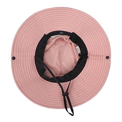 Womens Summer Sun Hat Beach Hat Wide Brim Outdoor UV Protection Hat Foldable Cool Mesh Ponytail Bucket Hat - color: Grey+pink