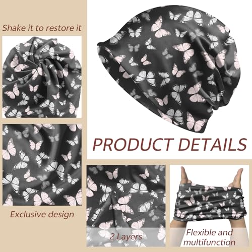 Chemo Caps Slouchy Beanie Hat Stretch Cancer Head Wraps Turban Sleep Headwear Scarf for Women Girls Men - color: I-3-butterfly