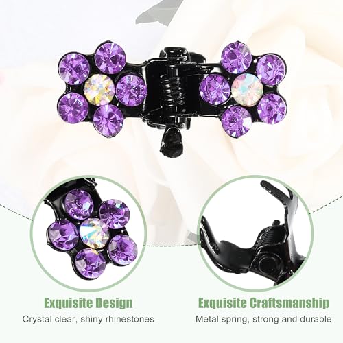 VOCOSTE 12 Pcs Mini Hair Claw Clip, Small Rhinestone Hair Clips, Metal Little Hair Clips for Women and Girl Flower Hair Accessories, Purple - color: Purple