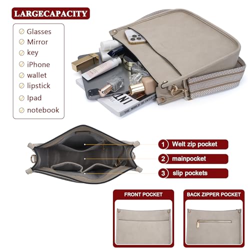 HKCLUF Crossbody Bag Purse for Women 2PCS/Set Leather Hobo Handbag Wallet Set With 2Adjustable Guitar Strap Shoulder Bag | Purse - color: A23-dark Beige