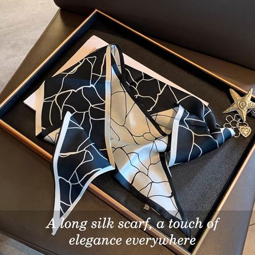 Sumolux Head Hair Scarf for Women Neck Purse Bag Handbags Scarf Like Silk - color: Black White Curves