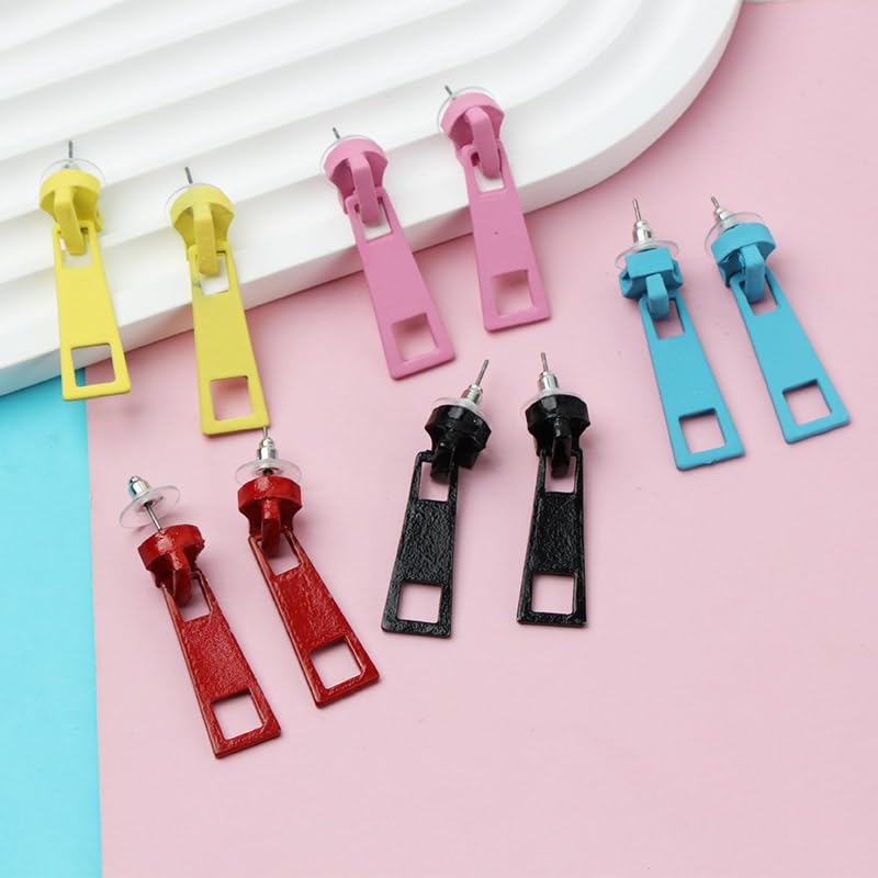 Ximimark 5 pairs Zipper Dangle Earrings Colorful Alloy Vacation Casual Minimal Style, Women Jewelry Drop Earrings, Color Random