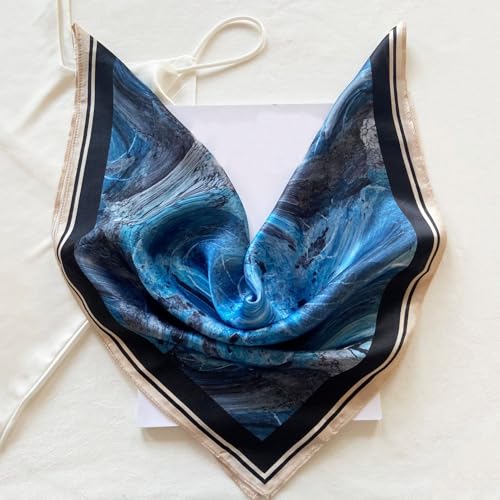 Aufeel Women's 100% Pure Mulberry Silk Small Square Scarf - Neckerchief Women - Silk Headscarf - 21" x 21" - color: Creamy Blue