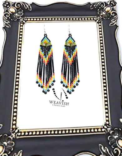 Long Beaded Dangle Earrings – Boho Native Handmade Seed Bead Tassel Bohemian Large Statement Drop Fringes for Women - color: Pattern4