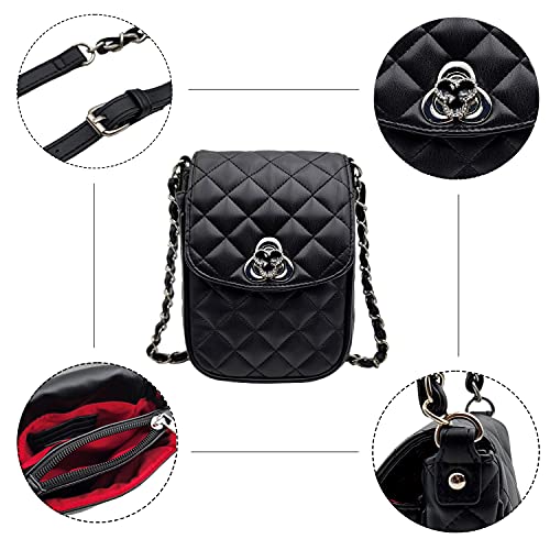 Phone Crossbody Bags for Women Small Vegan Leather Mini Shoulder Wallet Card Quilted Purse - color: C - Black & Silver