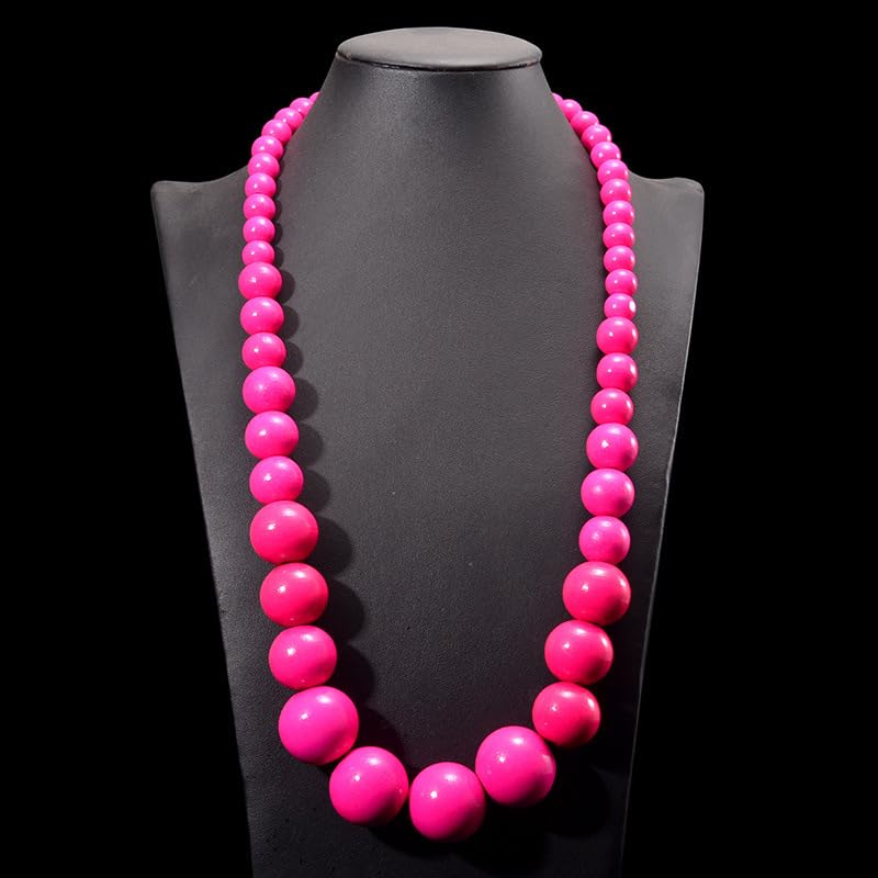 Fuqimanman2020 Chunky Large Simulated Pearl Choker Necklace Drop Dangle Earrings Crystal Bib Big Round Beaded Strand Multicolor Costume Statement Wedding Jewelry Set for Women Brides - color: Wooden Pink