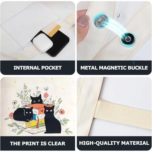 1 Pack Reusable Canvas Cute Shoulder Bag,Made of 10 oz Canvas Tote Bag for Women,for Grocery, Shopping, Beach and Daily Use(Cat) - color: A1-cat 1 Pack