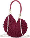 Handmade Crochet Tote Bag Seashell Purse for Women Boho Shell Handbag Crossbody Shoulder Bag Summer Beach Clutch Hobo Handbag - color: Winered