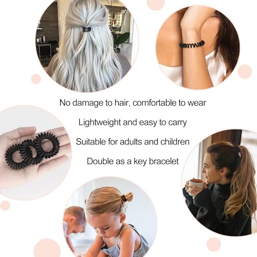 JessLab Spiral Hair Ties, 20 Pcs Traceless Phone Cord Hair Ties No Crease Spiral Bracelet Plastic Coil Ponytail Holders No-Damage Headband Hair Accessory for Girls Women Ladies Gift, Black Matte - color: Black Matte