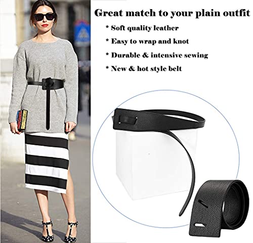 ALAIX Women's Leather Belt Dress Belt for Jeans Jumpsuit Coat Fashion Tie a Knot Genuine Leather Waist Belt - color: Black, size: Waist Size up to 34 inches