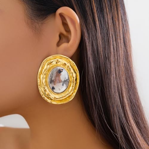 Mixed Metal Statement Earrings for Women Chunky Earrings Big Statement Large Oval Round Pebble Shape Earring Irregular Geometric Drop Dangle Earring Chunky Jewelry - style: 1 - G