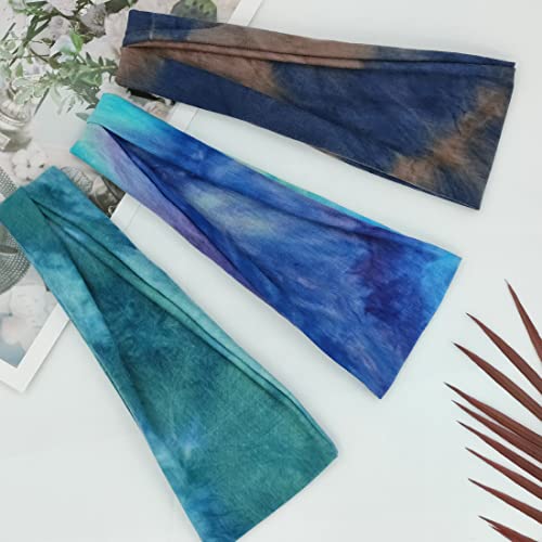 YONUF Headbands For Women Workout Wide Headband Yoga Head Bands For Women's Hair Accessories Fashion Band Tie Dye 6 Pack - color: Tie dye 2