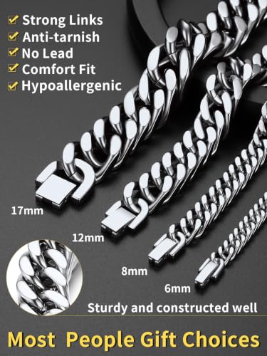 ChainsHouse Stainless Steel Cuban Link Bracelet, 8mm/12mm/17mm Width, 7.5"/8.3"/9", 18K Gold Plated Chain Wrist Bracelets for Men Women, Send Gift Box - color: C: Steel-6mm width