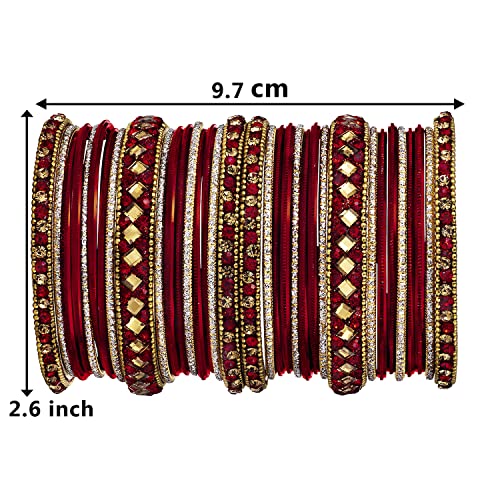 Aheli Ethnic Colorful Metal Bangles Chudha Set Stone Studded Bangle Set Indian Wedding Wear Fashion Jewelry Gift for Women Blue - color: Maroon