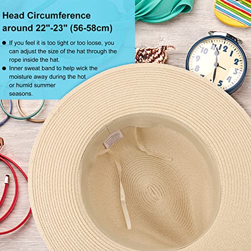 DRESHOW Women Straw Panama Hat Travel Fedora Beach Sun Hat Summer Wide Brim Straw Roll up Hats UPF 50+ - color: Wide Brim Hat: Khaki Square Knot