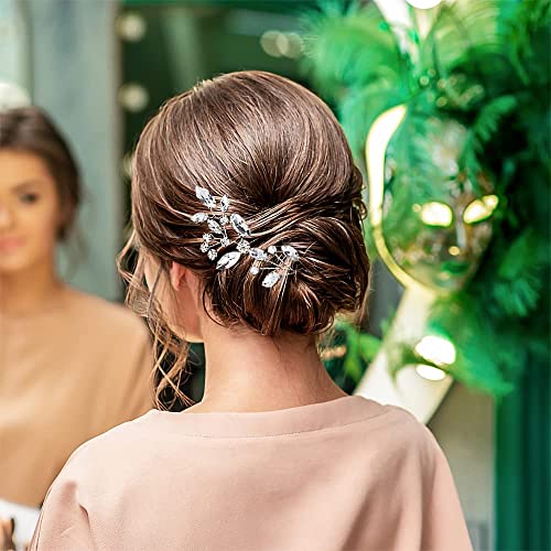 6 Pieces Bride Hair Pins Rhinestones Hair Accessories for Women Crystal Wedding Hair Piece for Bride Women Girls Bridesmaids(Silver) - color: Silver