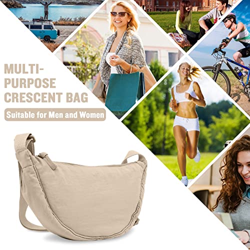 Nylon Crescent Crossbody Bag for Women Purses Trendy Men,Small Travel Sling Bag Hobo - color: Beige+green, size: Small