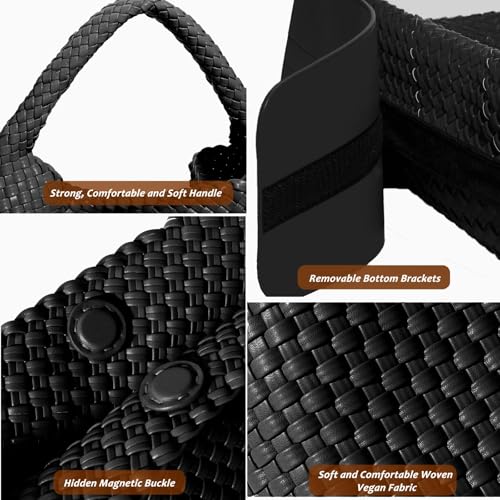 Geelyda Woven Tote Bag for Women with Purse, Fashion Shoulder Hobo Underarm Bags, Large Woven Handmade Work Commuter Day Bags - color: Black