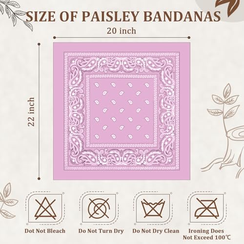 12 Pack Bandanas Unisex Paisley Cowboy Bandanas Bulk Multi Purpose Headband Scarf for Men Women Costume - color: Pink, style: Classic