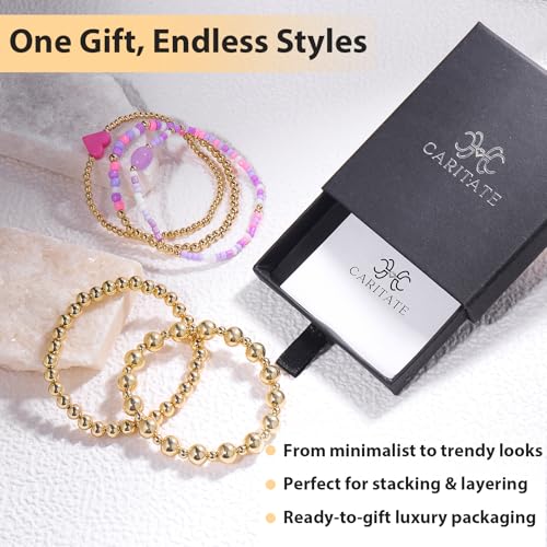 Gold Beaded Bracelets for Women: 14K Gold Bracelets for Women Trendy Dainty Gold Ball Bracelet Stack for Womens - Boho Stretch Bracelets Jewelry Sets with Cross Fashion Accessories Gifts for Women - style: Pink Heart