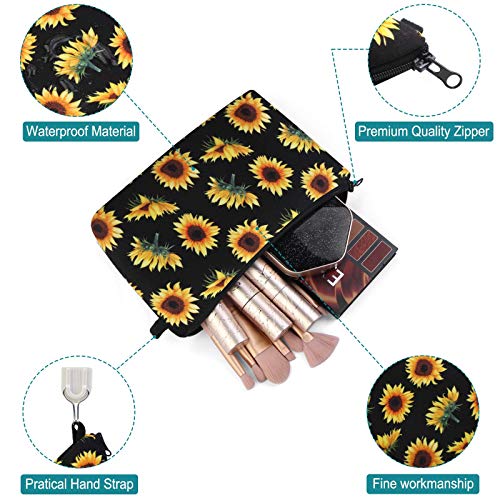 MAGEFY Sunflower Makeup Bag for Women, Portable Travel Cosmetic Bag with Black Zipper Pouch Waterproof Makeup Pouch Multifunctional Small Bag for Women (1 pack, sunflower 0173) - color: sunflower