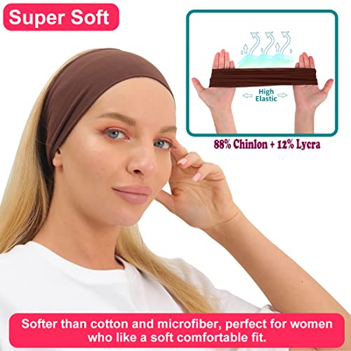 RITOPER Workout Wide Headbands for Women Non Slip, Super Soft Yoga Running Exercise Head Bands, Elastic Sweat Band Hair Bands for Women's Hair, Womens Solid Headband Hair Wrap - color: momao-6-solid