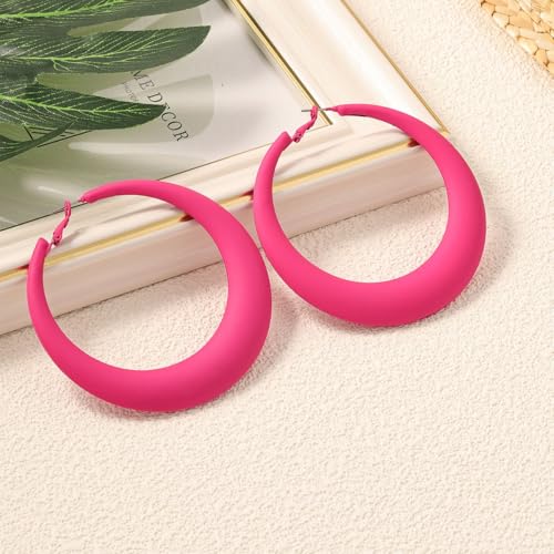 Colorful Large Hoop Earrings for Women Chunky Statement Earrings for Women White Black Red Leopard Hot Pink Earrings Big Hoops Vintage Neon 80s 90s Earrings Chunky Jewelry - style: Hot Pink
