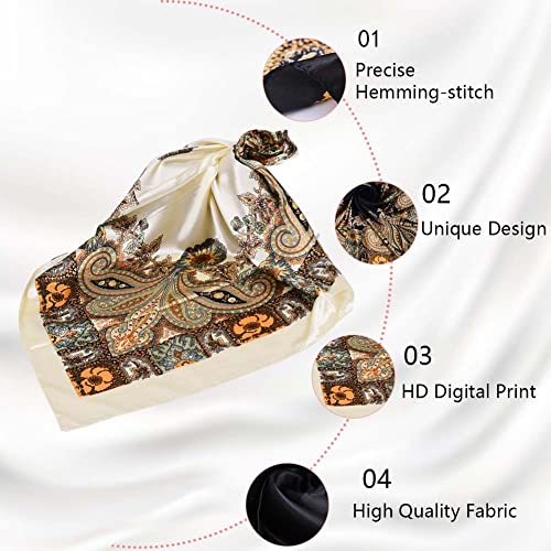 4Pcs Silk Head Scarves for Women Satin Hair Scarf 35”Large Square Bandana Silk Like Neck Scarf Shawl - color: Black/Red/Pink/Beige