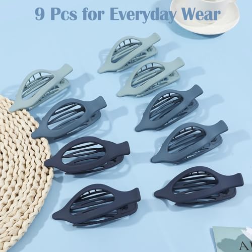 9 Pack Flat Hair Clips for Women, Matte Claw Clips for Thick & Thin Hair (Blue) - color: Blue-Regular