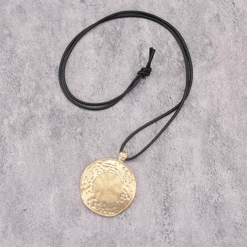 Boho Necklaces for Women Chunky Circle Necklace Layered Boho Circle Leather Choker Necklace Long Vintage Necklaces Bohemian Jewlery Gifts - style: Chunky Circles Necklace