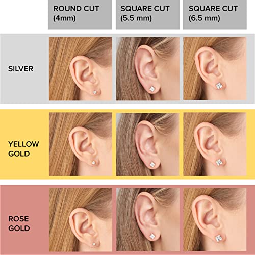 Amazon Essentials Plated Sterling Silver Cubic Zirconia Stud Earrings (Round & Princess) - color: White/Yellow Gold, size: 4 mm, style: Round Cut