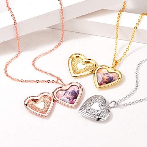 U7 Women Locket Necklace Platinum 14K Gold Photo Lockets that Hold Picture,Chain 20 Inch Personalized Gift Custom Love Heart Image Necklaces - color: 01# Rose Gold Heart