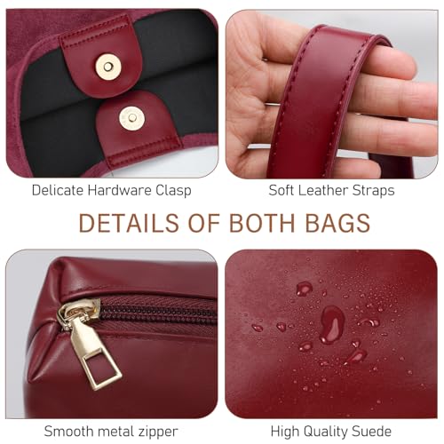 2-Piece Vegan Leather Purse Set for Women: Slouchy Hobo Shoulder Bag & Suede Tote Bag - color: Red