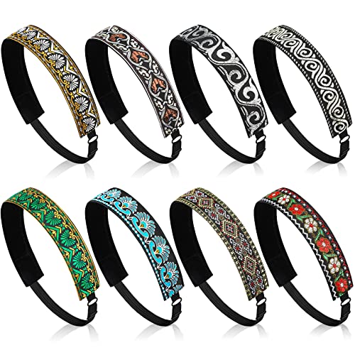 Sintege 8 Pcs Woman Elastic Headband Adjustable Non Slip Velvet Lined Headbands Solid Color Boho Hair Bands for Women Sport Yoga Work Makeup Stylish Hairband(Fresh Style) - color: Fresh Style