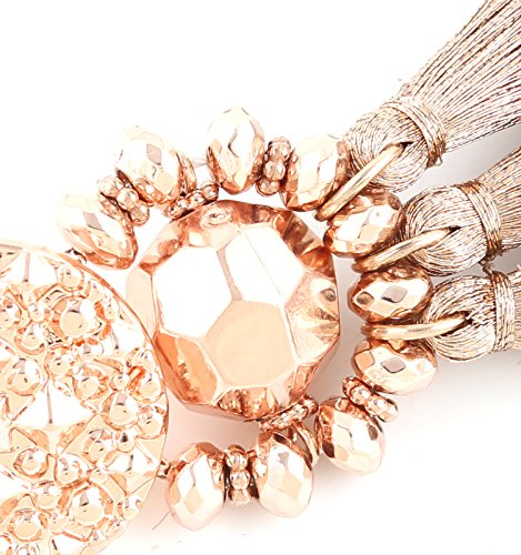 boderier Bohemian Statement Thread Tassel Chandelier Drop Dangle Earrings with Cassandra Button Stud - color: Rose Gold