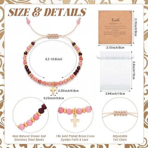 Kingdder 12 Set Christian Cross Bracelets for Women Bulk Adjustable Natural Stone Cross Beads Faith Bracelet Gifts for First Communion Confirmation Birthday Church Groups Gifts - style: Cord