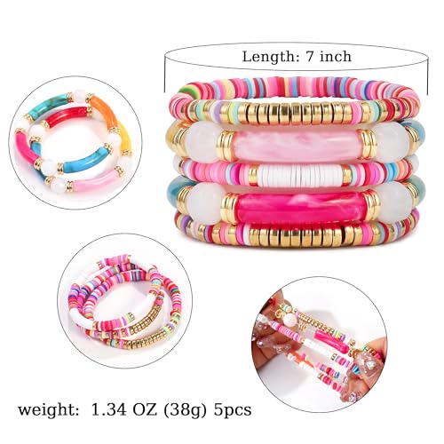 Elegance 11 designs colorful bracelets for women Surfer Thick Tube Heishi Summer Beach Beaded Stackable Boho Stretch Bracelets - color: Colorfully