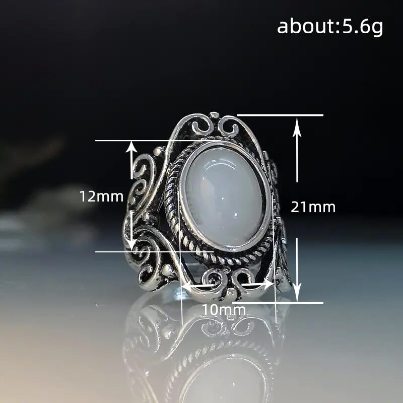 JerMrasra 925 Sterling Silver Vintage Natural Moonstone Rings Antique Boho Ladies Jewelry Elegant Gemstone Wedding Rings Geometric Cut-Out Filigree Women’s Ring Cocktail Party Rings 6 - size: 6