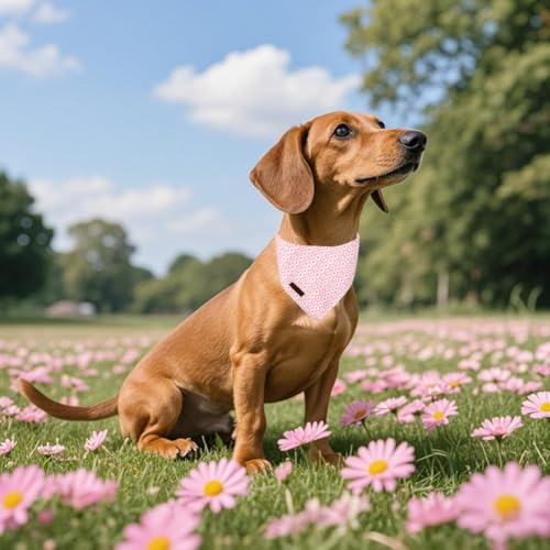 Lionet Paws Spring Daisy Dog Bandana Washable Cotton Handkerchief Scarf Triangle Pink Bandana for Small Medium Large Dogs Girl Boy - color: Pink Daisy, size: Small (Pack of 1)