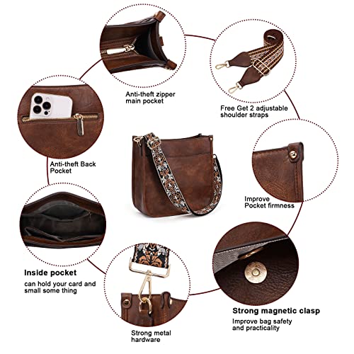 HKCLUF Crossbody Bag Purse for Women 2PCS/Set Leather Hobo Handbag Wallet Set With 2Adjustable Guitar Strap Shoulder Bag | Purse - color: A13-browncoffee