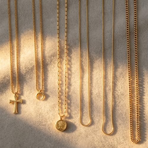 6PCS Layered Gold Necklaces for Women Trendy, 18K Gold Plated Cross Pendant Necklace Set, Vintage Chunky Gold Necklace Stack for Women Jewelry Gifts - style: 6PCS Layered Necklace Set
