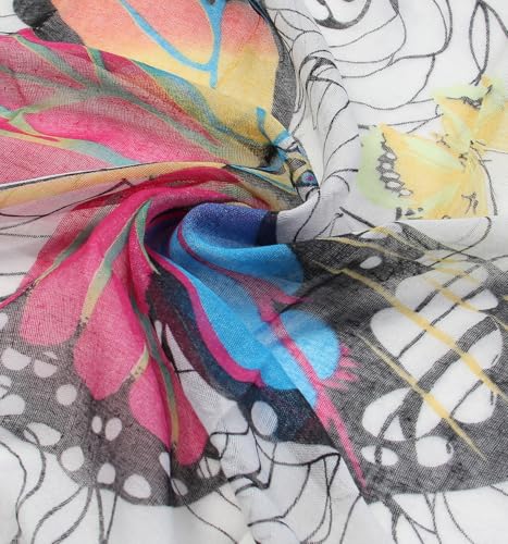 Scarfand's Romantic Rose Prints & Floral Patterns Lightweight Infinity Fashion Scarves Wraps - color: Butterfly Off-white